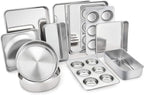TeamFar Stainless Steel Bakeware Set of 11, Toaster Oven Baking Pan Set, Lasagna Pan, Square & Round Cake Pan, Loaf Pan & Muffin Pan, Healthy & Heavy Duty, Dishwasher Safe & Smooth