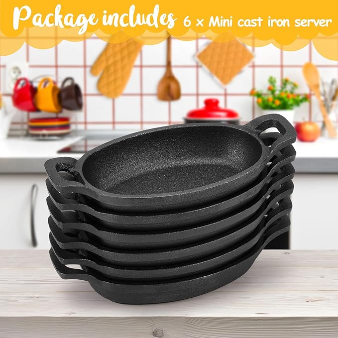 Uiifan 6 Pieces Mini Cast Iron Skillet Set, Individual Serving Oven & Stovetop Pans for Baking, Roasting, Grilling & Appetizers for Parties, Restaurants & Home Kitchens