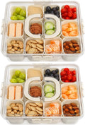 2Pcs Snackle Box Container, Divided Serving Tray with Lid and Handle, Snack Box Container Food Platter Charcuterie for Party, Veggies, Snack, Fruit, Nuts, Entertaining, Picnic, LARGER SIZE
