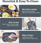 4‑Cup Nonstick Egg Pan Set with Lid – Aluminum Omelette Skillet for Breakfast, Includes Silicone Scraper, Oil Brush, Chopsticks & Cleaning Cloth – Compatible with Gas & Induction Cooktops (Black)