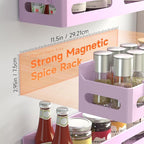 4 Pack Strong Magnetic Spice Rack for Refrigerator, Multipurpose Magnetic Shelf for Fridge with 4 Hooks for kitchen and Bathroom Organization, Pink
