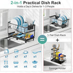 GSlife Large Dish Drying Rack - 2 Tier Dish Rack for Kitchen Counter, Expandable Capacity Dish Drainer Rack with Removable Cutlery Holder, 15.7''-20.7''L x 9.8" D x 13.4" H, Black