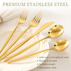 Astercook Silverware Set 48-Piece Gold Flatware Set with Steak Knives Food-Grade Stainless Steel Cutlery Set for 8 Mirror Polished Utensils Set for Home Kitchen Restaurant Valentine's Gift
