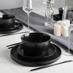 Stone Lain Celina Stoneware 32 Piece Modern Dinnerware Set, Plates and Bowls, Black Matte, Service for 8, Microwave & Dishwasher Safe