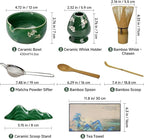 Matcha Whisk Set, Ceramic Matcha Kit Set Includes Matcha Bowl, Matcha Whisk and Holder, Bamboo Scoop and Spoon, Scoop Rest, Sifter and Tea Towel - 8 Pcs Matcha Kit for Matcha Lovers, Green