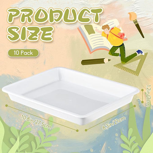 10 Pack Plastic Art Trays,Activity Crafts Tray,Organizer Tray,Serving Tray for Home,School,Kids,DIY Projects,Painting,Beads (White)