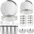 Stainless Steel Dinnerware Set of 32 Pcs (Dinner Plates, Cups, Dishes, Bowls) Metal Dinnerware Sets, Dishwasher Safe, Reusable Dinner Set for Home Kitchen Camping - Service for 4