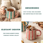 Striped Ceramic Coffee Mugs Set of 2, Pink and Green Stackable Stoneware Mugs for Morning Coffee, Tea & Cocoa, 12oz Dishwasher & Microwave Safe Mug Gift Set for Home & Office