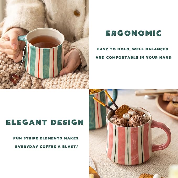 Stripe Ceramic Coffee Mugs, 12oz Vibrant Striped Red Design Cute Mugs, Dishwasher & Microwave Safe Cups for Coffee, Tea, and Cocoa, Perfect for Daily Brews tea or coffee