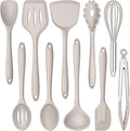 E-far 10 Pieces Silicone Cooking Utensils Set, Heat Resistant Kitchen Utensil Set for Nonstick Cookware, Kitchen Cooking Tools with Spatula, Spoon, Slotted Turner, Non-Toxic & Dishwasher Safe (Khaki)