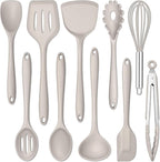 E-far 10 Pieces Silicone Cooking Utensils Set, Heat Resistant Kitchen Utensil Set for Nonstick Cookware, Kitchen Cooking Tools with Spatula, Spoon, Slotted Turner, Non-Toxic & Dishwasher Safe (Khaki)