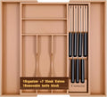 9-Piece Bamboo Kitchen Drawer Organizer Set, Expandable Silverware &Utensil Organizer with Removable Knife Block & Steak Knives, Flatware Organization, Tableware Dividers Storage(Brown)