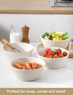 UBEE Large Soup Bowls Set of 4, 7.3 inch White Salad Bowls, Ceramic Serving Bowls for Ramen, Pasta, Fruit, Cereal, Fruit, Dinner, Dishwasher and Microwave Safe