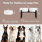 Dog Bowls Elevated - Ceramic Raised Dog Bowl with Non Slip Steel Stainless Stand - No Spill and Heated Feeding Station - Food and Water Dish Set for Medium to Large Pet - Each Holds 7.5 Cups – White