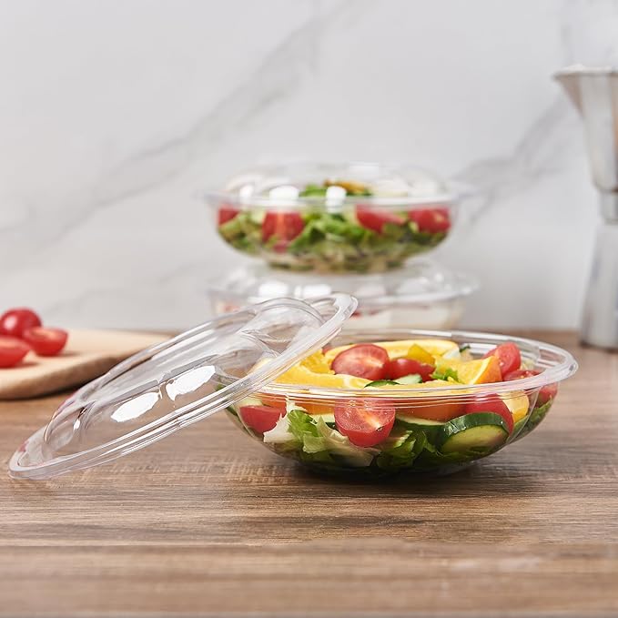 50 Pack Plastic Salad Bowls with Lids, 18 oz Disposable Salad To-Go Container for Lunch, Clear Acai Bowls for Takeout Fruits, Meal Prep, Nuts, Serving, and Mixing
