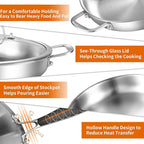 DELARLO Tri-Ply Stainless Steel Pan with Lid 12inch丨Compatible with All Cooktops Up to 600℉丨Stainless Steel Skillet 12 inch丨Heavy Duty丨Frying Pan with Lid丨18/10 Large Cooking Surface