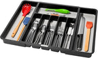 madesmart Expandable Silverware Tray, 8 Compartment Silverware Organizer for Forks, Knives & Spoons, Non Slip, Soft Grip Base, Expands to Fit Most Drawers, Carbon