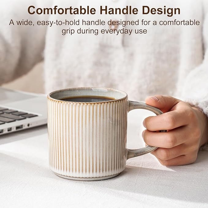 Coffee Mug Set for 4-12oz Ceramic Mugs for Coffee, Tea, Cocoa, Milk, Microwave & Dishwasher Safe, Stoneware Drinkware Set, Beige