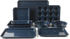 Calphalon Legacy 10-Piece Nonstick Bakeware Set, PFA-Free Nonstick Coating, Oven Safe, Includes Sheet Pans, Muffin Pan, Round Cake Pans, Loaf Pan and Cooling Rack, Navy Blue