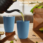 Premium Wheat Straw Cups Set of 6, Drinking Glasses 12 OZ, Alternative to Plastic Cups Reusable, Unbreakable Water Cup, Microwave and Dishwasher Safe Drinking Cups for Kitchen - Blue