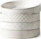 getstar 7.5" Ceramic Pasta Bowls Set of 4, Deep Stoneware Salad Plates Pasta Plates Shallow Bowls for Serving Soup Dinner, Microwave & Dishwasher Safe, Textured Stripes & Speckled White