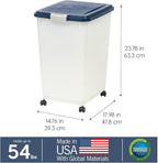 IRIS USA Dog Food Storage Container, Up to 54 Pounds, Attachable Wheels, For Dog Cat Bird and Other Pet Food Storage Bin, Keep Fresh, Easy Mobility - Made in USA, Navy/Pearl