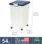 IRIS USA Dog Food Storage Container, Up to 54 Pounds, Attachable Wheels, For Dog Cat Bird and Other Pet Food Storage Bin, Keep Fresh, Easy Mobility - Made in USA, Navy