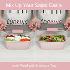 Caperci Large Salad Lunch Container - Adult Bento Lunch Box with 68 oz Salad Bowl, 5-Compartment Tray, 2pcs 3-oz Sauce Cups, Stackable, BPA-Free (Pink)