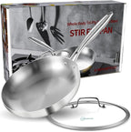 LOLYKITCH 8.5 Inch Tri-ply Stainless Steel Frying Pan with Lid,Skillet,Induction Cooking Pan,Dishwasher and Oven Safe,Riveted Handle