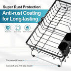 iSPECLE Expandable Dish Drying Rack for Kitchen Sink - Rust Resistant Adjustable Over the Sink Dish Drainer with Non Slip Rubber, 12.7" W x 12.8"-25.2" L, Black