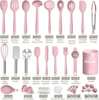 Silicone Cooking Kitchen Utensil Set, AIKKIL 43 Pcs Pink Cooking Utensils Set, Turner, Tongs, Spoon, Spatula, Kitchen Gadgets Tools Set For Nonstick Cookware, Heat Resistant (Dishwasher, BPA Free)