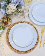 bUCLA 150PCS Blue Plastic Plates - Light Blue and Gold Disposable Include 25 Each (Dinner & Dessert) Plates, 25 Knives, 25 Forks, 25 Spoons and 25 Cups, Ideal for Party, Birthday & Wedding