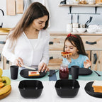 48-Piece Plastic Wheat Straw Square Dinnerware Sets Plates and Bowls Sets for 8 Lightweight Bowls Unbreakable Dish Set Dishwasher Microwave Safe Suitable for Camping Party Grill（Black）