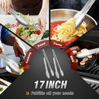 Walfos 17 Inch Extra Long Grill Tongs Set of 2, Ultimate Stainless Steel Tongs for Grilling, Cooking, BBQ/Barbecue, Buffet and Turning Food