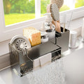 Kitchen Sink Caddy Organizer, Sponge Holder for Kitchen Sink with Upgraded Extra-Wide Drain Board, Efficient Drainage, Stainless Steel with Rust-Resistant Coating