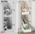 Pull out Cabinet Organizer,Width (7"-11") and Depth (17"-24") Expandable,No Drill Adjustable Slide out Drawers for Kitchen,Pantry,Adhesive Roll out Shelves,for Cabinets Without Lip,White