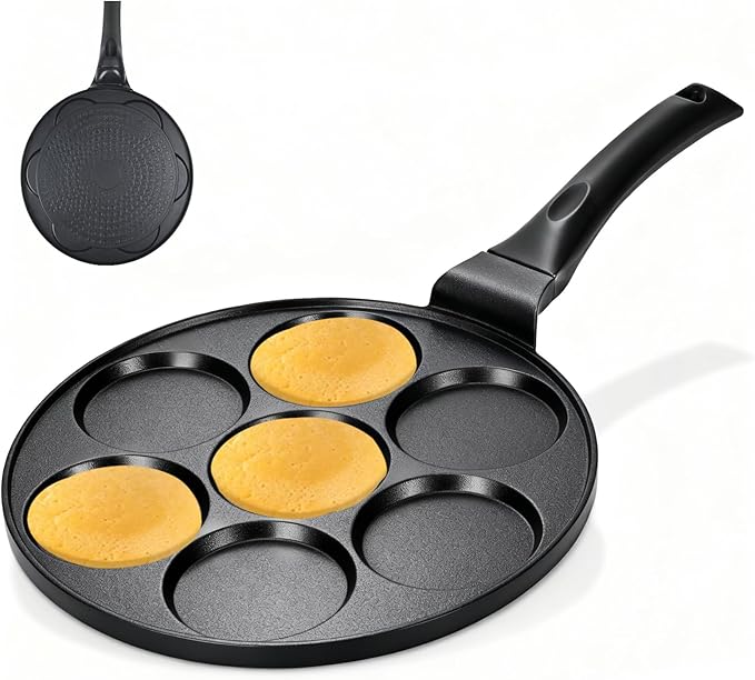 Pancake Pan Suitable for All Stovetops & Induction Cooker, 10.5 Inch Pancake Maker Egg Frying Pan, 7 Molds Pancake Maker with PFOA Free Coating