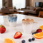 Coffee Mug Set of 2, Hand-Painted Stoneware Coffee Mugs with Modern Design, 17oz Ceramic Cups with Comfort Grip, Ombre and Speckled Glaze, Dishwasher Safe