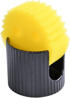 Ceramic Sponge Holder for Kitchen Sink - Dishwasher Safe Porcelain Dish Sponge Caddy Minimalist Vertical Stripes, Scrub Daddy Holder for Countertop, Bathroom, Kitchen Sink Organizer, Black
