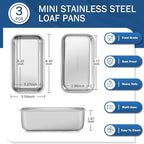 TeamFar Mini Loaf Pan, 3 PCS Stainless Steel Loaf Pans for Baking Bread, 6.3 x 3.5 Inch Bread Baking Pan for Homemade Bread, Meatloaf, Cake and Brownies, Non-Toxic, Oven & Dishwasher Safe