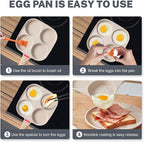 4‑Cup Nonstick Egg Pan Set with Lid – Aluminum Omelette Skillet for Breakfast, Includes Silicone Scraper, Oil Brush, Chopsticks & Cleaning Cloth – Compatible with Gas & Induction Cooktops (White)
