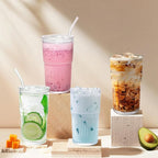 Luiaiog 18.5oz Glass Cups with Lids and Straws - Set of 4 Reusable Tumblers, Thickened Shatter-Resistant Glass, Ideal for Iced Coffee, Smoothies, Cocktails, Juices - Elegant & Durable Drinkware