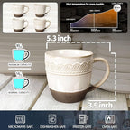 Artena Ceramic Coffee Mugs Set of 4, 16oz Embossed Large Latte Mugs Coffee Cups with Handle for Tea, Latte, Cappuccino & Cocoa, Milk Dishwasher & Microwave Safe, White (Willow Leaf)