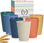 Homienly Drinking Glasses Wheat Straw cups,Unbreakable Alternative to 12oz Plastic Cups,Stackable and Lightweight Cups for Juice,Iced coffee-Colorful