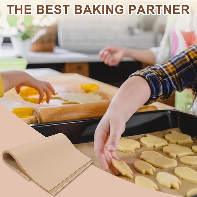 130-Pack Precut Parchment Paper Sheets | 12x12 Inch Unbleached Brown Baking Paper | Heavy Duty Non-Stick Liners for Oven, Air Fryer, Grill & Steaming | Perfect for Baking, Cooking, Wrapping Food