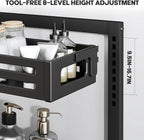 2 Pack Under Sink Organizer,Pull Out Cabinet Organizer with Smooth Cylindrical Rail,Metal Slide Out Drawer for Kitchen Bathroom Laundry Cabinet,8-Level Tool Free Height Adjustable-Black