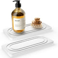Water Absorbing Stone Tray, Quick Drying Diatomite Bathroom Tray Countertop, Stone Drying Mat for Kitchen Counter, Soap Dish Dispenser Vanity Organizer, White-B-8.3" x 4"