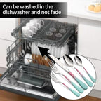 20-Pieces color Silverware Sets for 4,Pink and Green Handle Stainless Steel Cutlery Set, Include Forks Spoons and Knives Set, Dishwasher Safe Utensil Sets for Home Restaurant