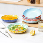 KitchenTour Pasta Bowls 26 Ounce, Porcelain Salad Bowls Serving Bowls Set of 6, 8 inch Ceramic Soup Bowls Dinner Bowls, Dishwasher and Microwave Safe, Assorted Colors