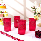 Ciaell 12 Pack Romantic Plastic Water Glasses - 14 Oz Red Vintage Drinking Glasses, Embossed Ribbed Plastic Cups, Textured Striped Set for Juice, Beverages, Beer, Cocktail